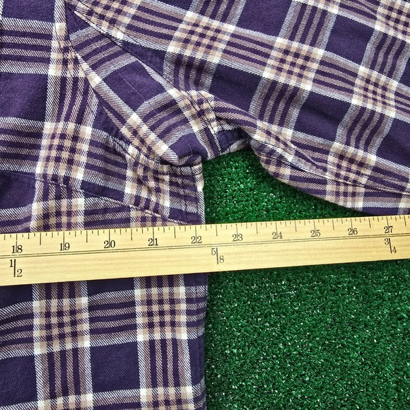 Duluth Trading Shirt Womens Large Purple Tan Plaid Button Up Hiking Long Sleeve - Picture 3 of 7